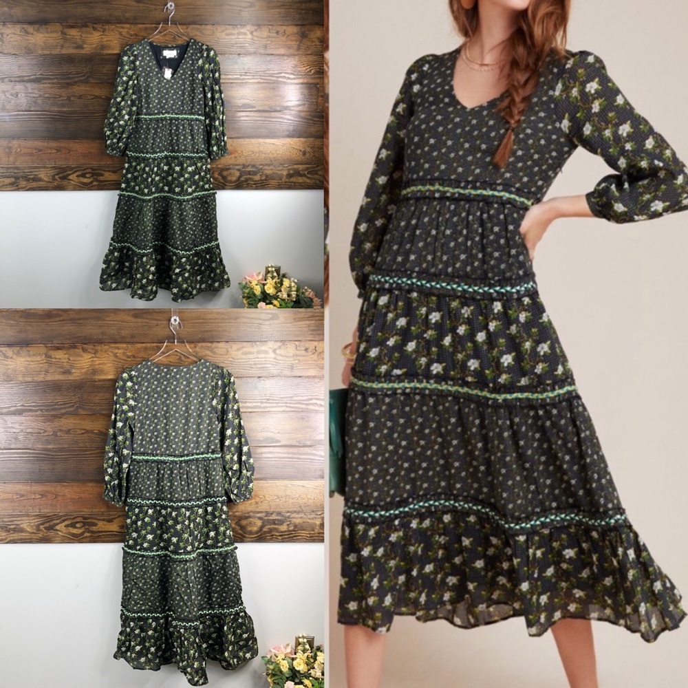 Anthropologie Karoline Tiered Maxi Dress Embroider